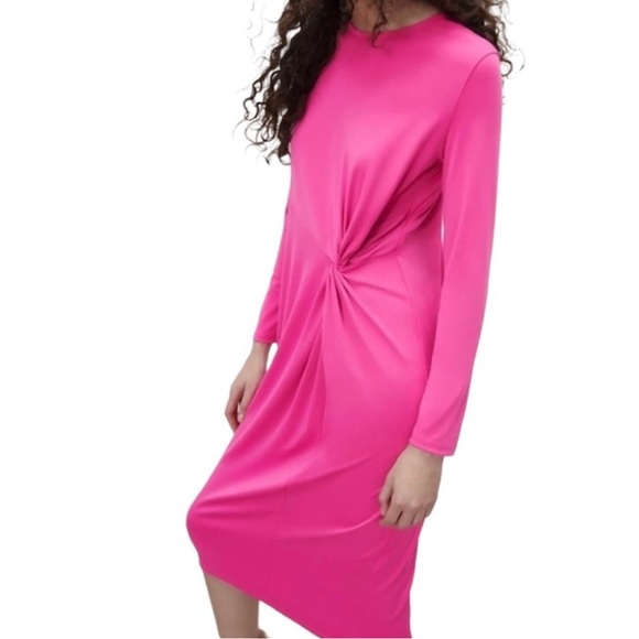 ZARA PINK MIDI DRESS WITH FRONT KNOT - Picture 4 of 6